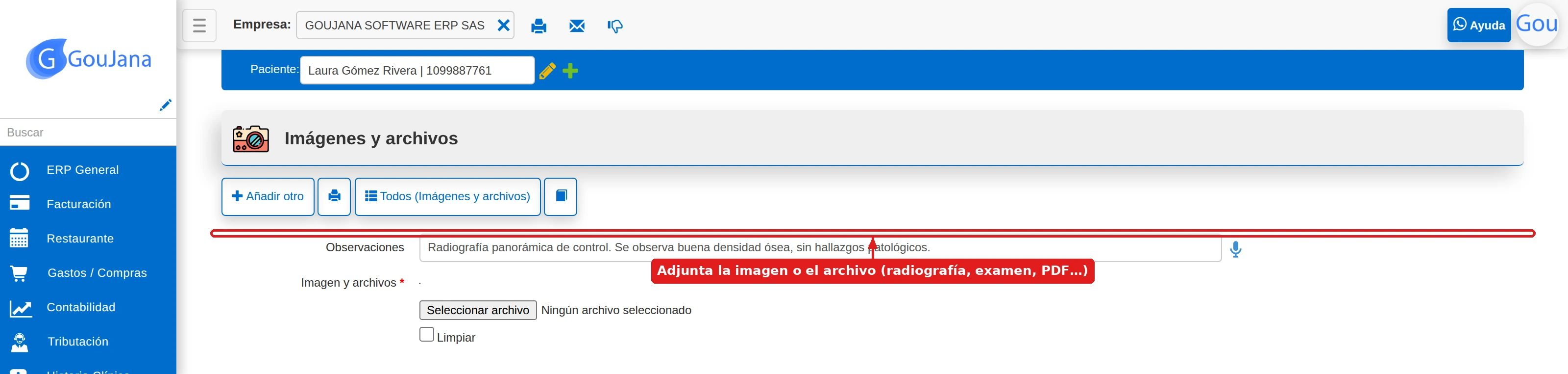 Formulario para adjuntar imagen o archivo con observaciones