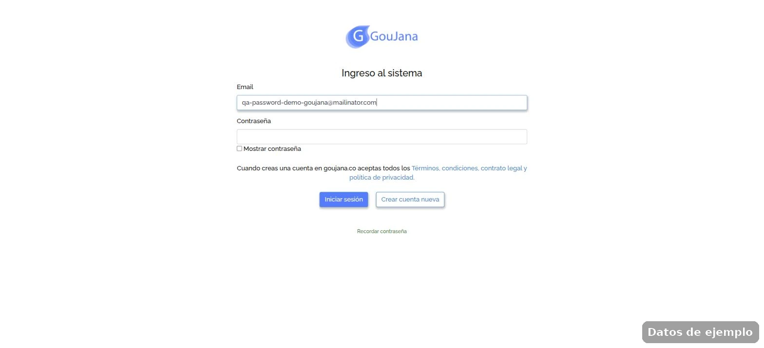 Campo Email de la pantalla de ingreso con el correo del usuario escrito
